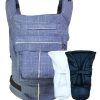 Mavi Kırçıllı Yenidoğan Üç Cepli Ergonomik Kanguru