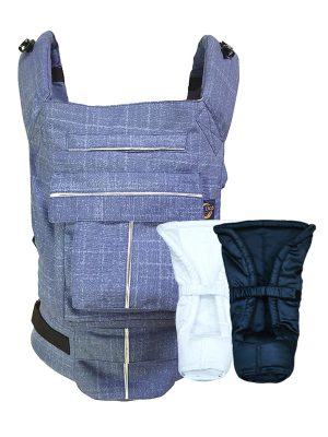 Mavi Kırçıllı Yenidoğan Üç Cepli Ergonomik Kanguru